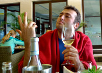 Contemplating the second bottle of wine over lunch at the Seerestaurant St. Alban