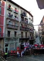 Camera crew 'basket' suspended above the street of the encierro