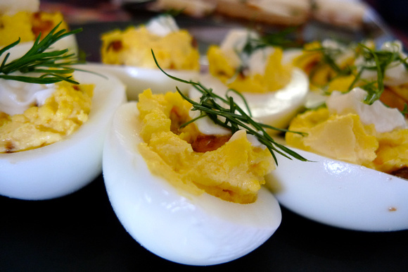 White and yellow deviled eggs