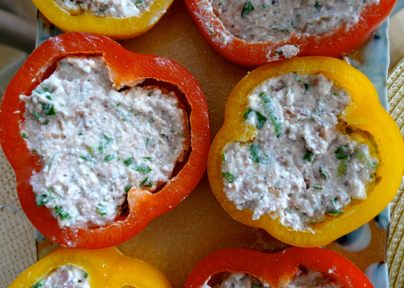 Saury & farmers cheese stuffed bell peppers