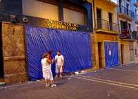 Boarded up shops