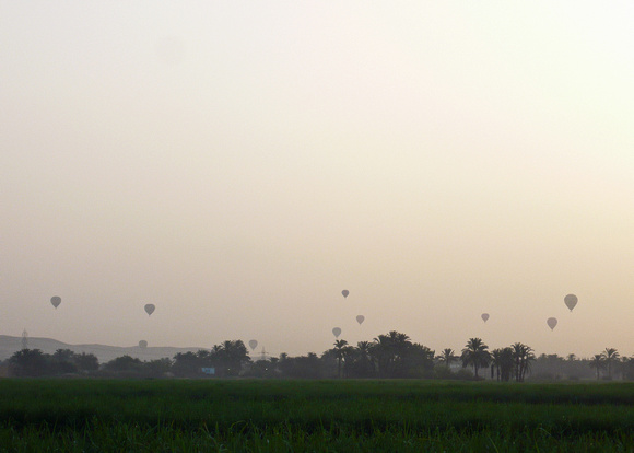 Hot air balloons over the West Bank of Nile at sunrise
