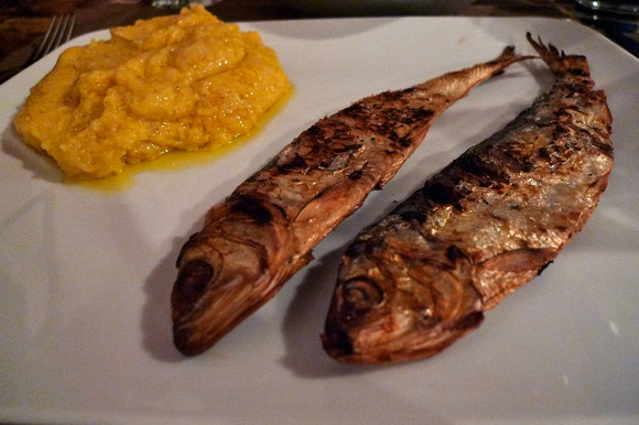 First dinner: Missoltino- air dried lake fish serve with polenta.