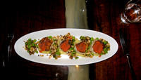 Large Pan Seared Scallops Atop a Japanese Yam Puree with Spicy Cod Caviar Sauce