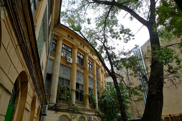 The rear facade of one of the buildings behind the Duke