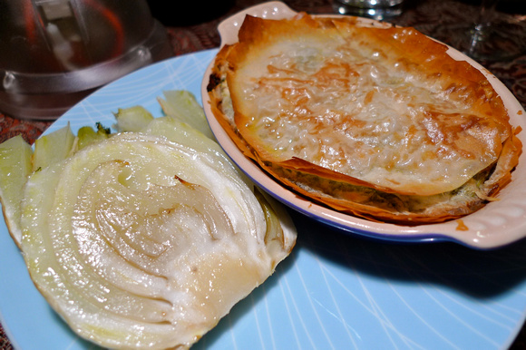 Spanakopita and roasted fennel